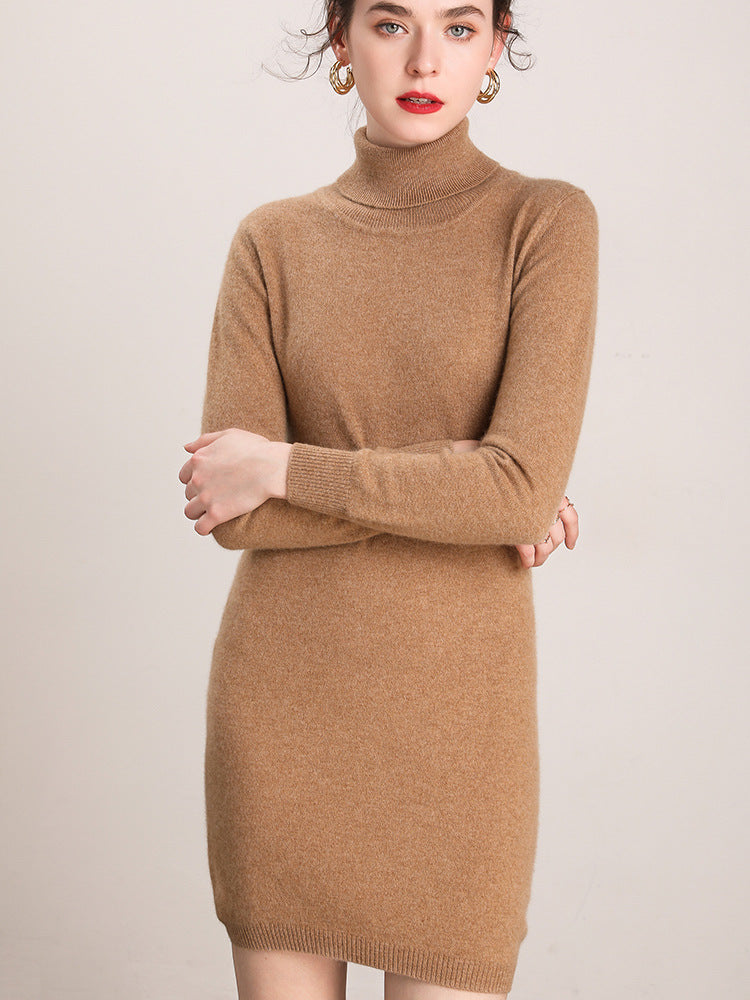 Autumn and winter high collar cashmere dress