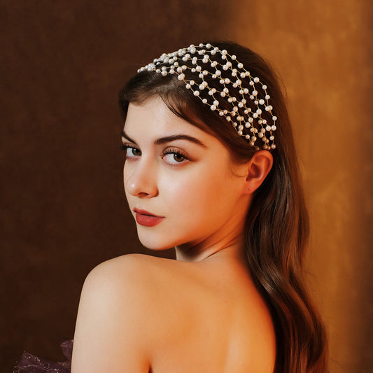 Handmade pearl mesh pressed hair headpiece