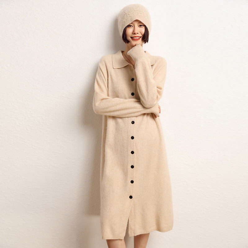 New autumn and winter loose POLO collar sweater dress