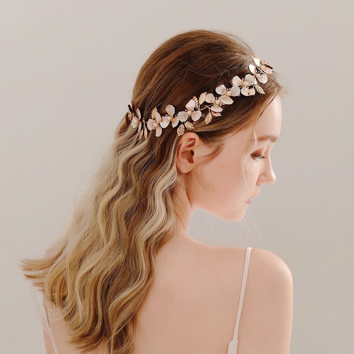 Metal flower and leaf headband