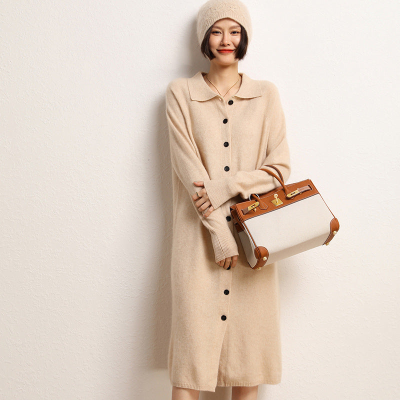 New autumn and winter loose POLO collar sweater dress