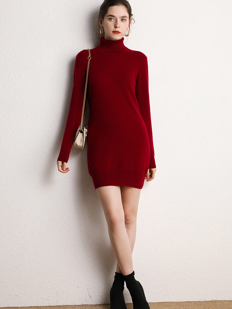 Autumn and winter high collar cashmere dress