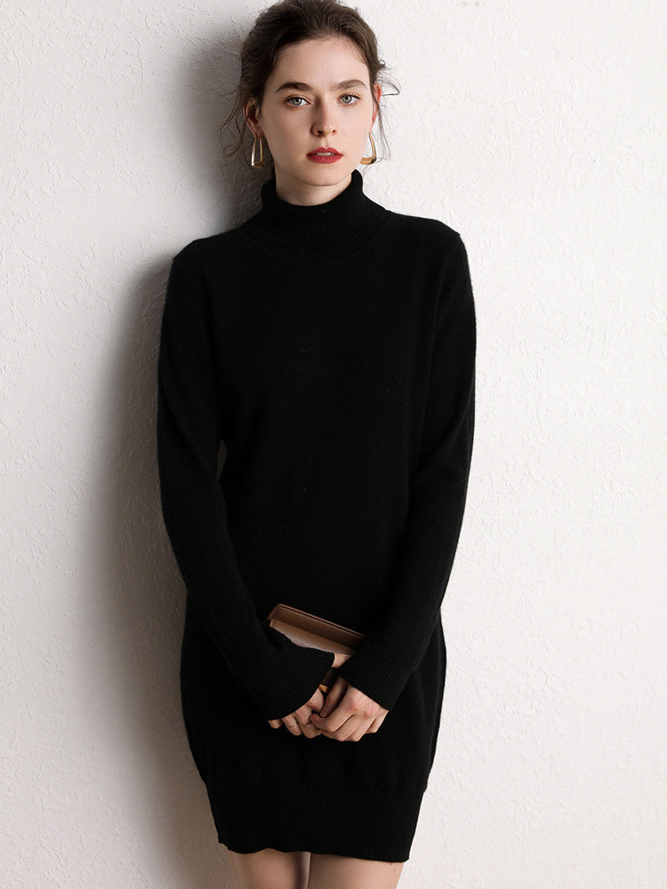 Autumn and winter high collar cashmere dress