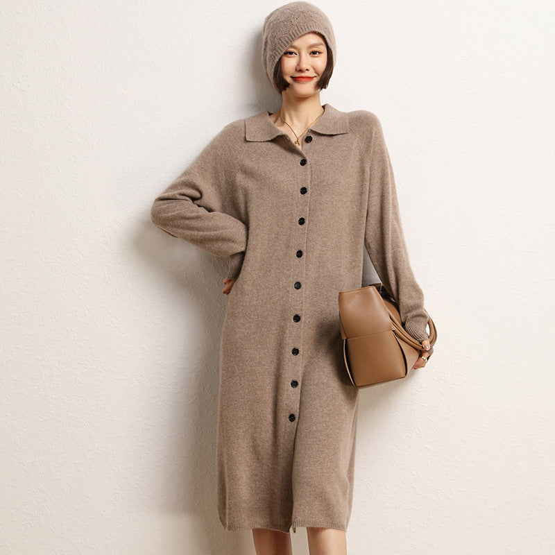 New autumn and winter loose POLO collar sweater dress