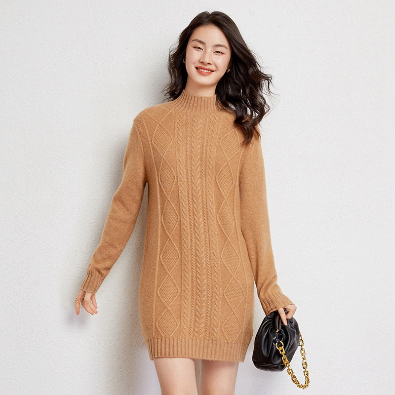 Cashmere sweater mid-length half turtleneck dress