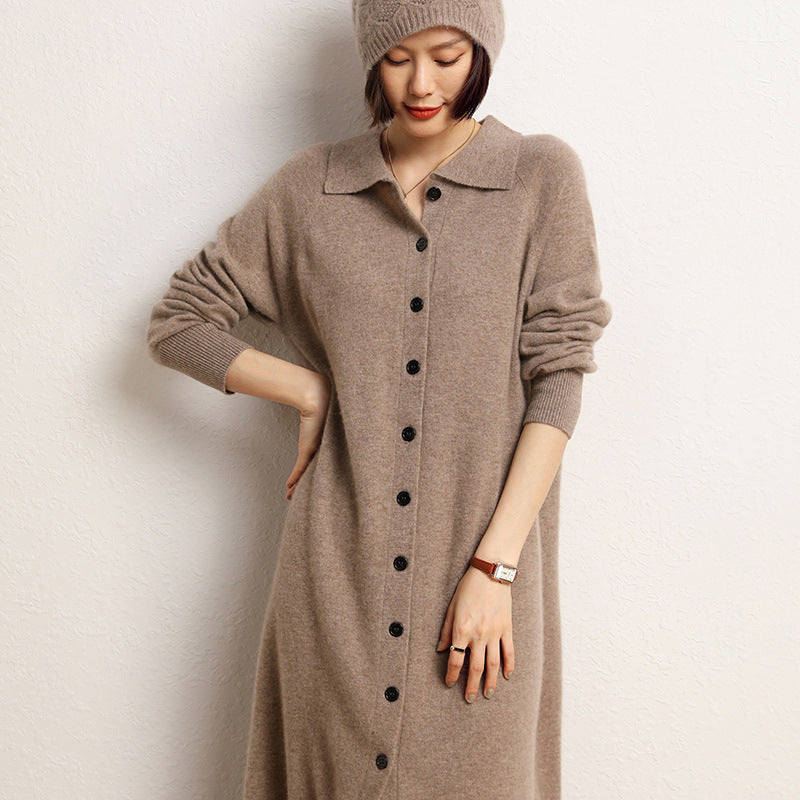 New autumn and winter loose POLO collar sweater dress