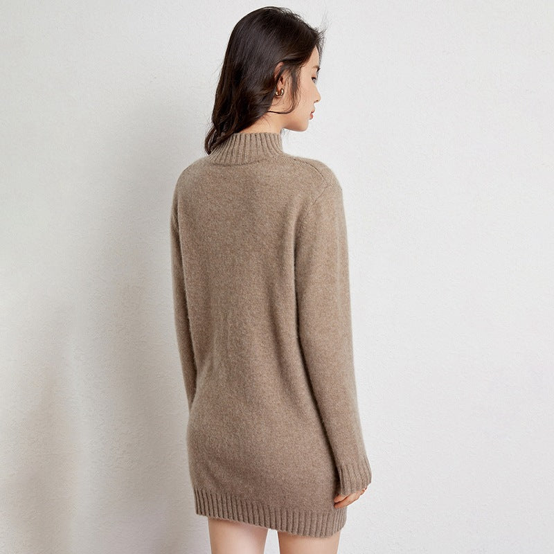 Cashmere sweater mid-length half turtleneck dress