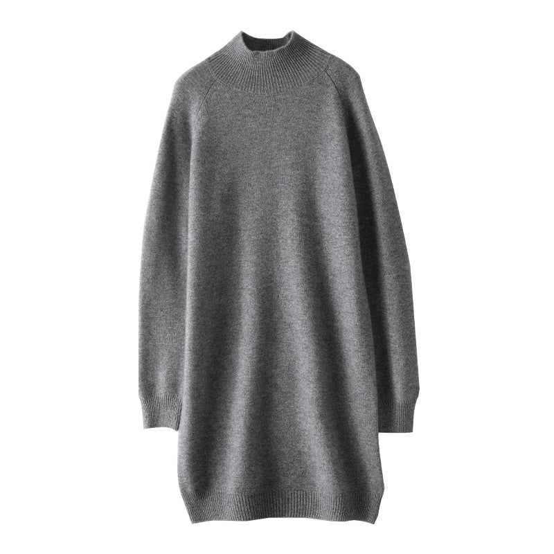 Autumn and winter women's new half-high collar cashmere sweater loose hip skirt