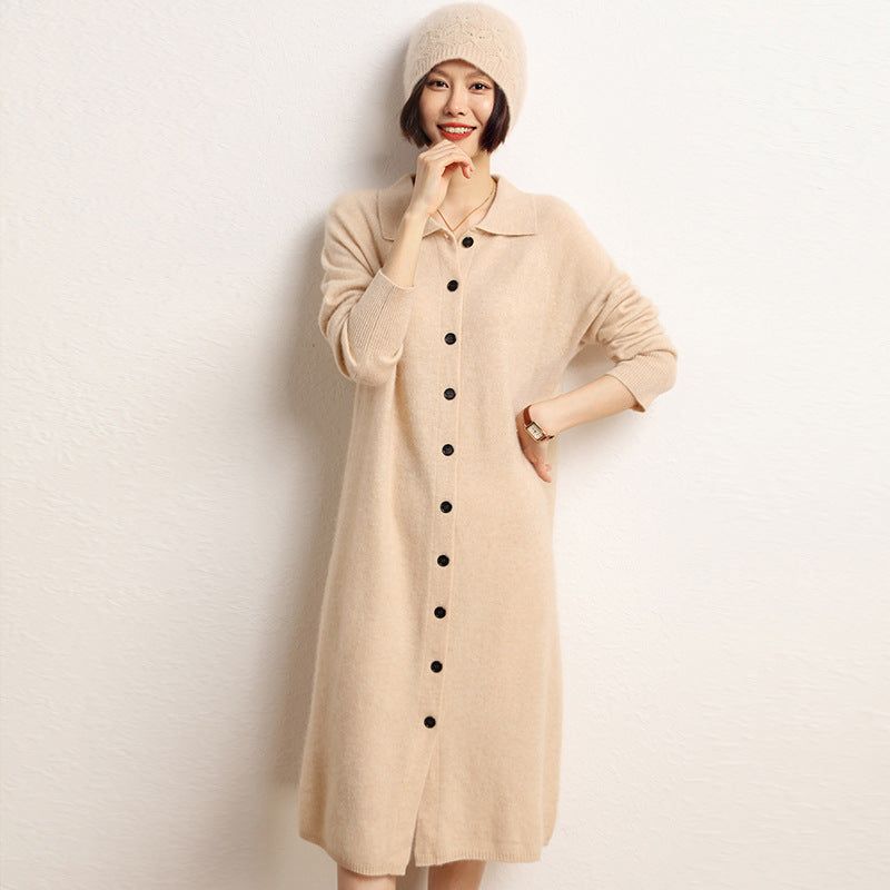 New autumn and winter loose POLO collar sweater dress