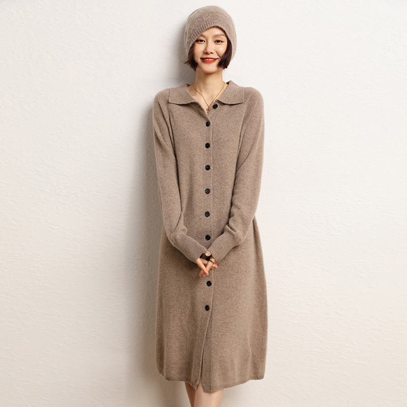 New autumn and winter loose POLO collar sweater dress