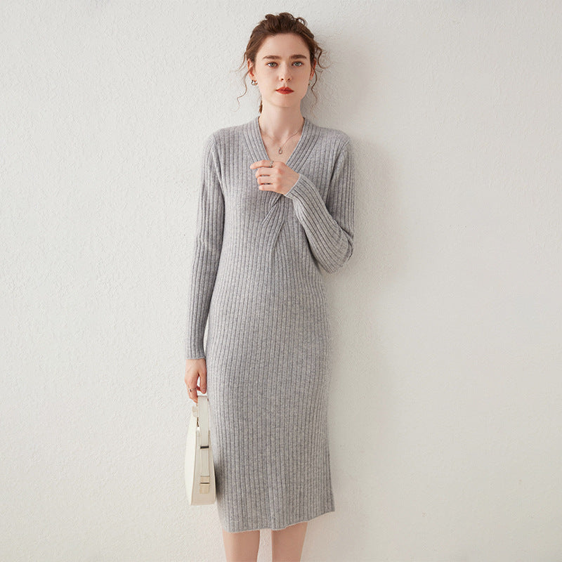 New autumn and winter women's cashmere sweater bottoming skirt