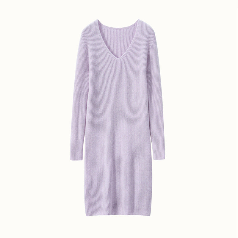 New cashmere women's V-neck dress for early autumn