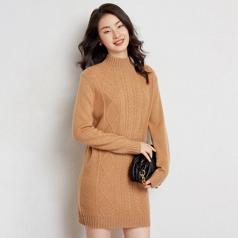 Cashmere sweater mid-length half turtleneck dress