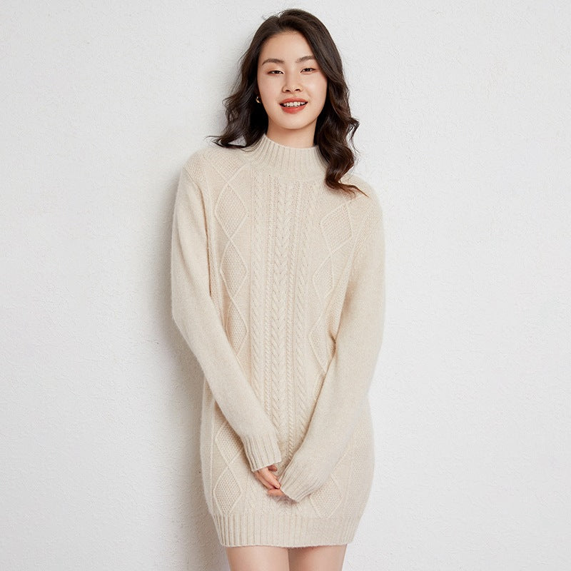 Cashmere sweater mid-length half turtleneck dress