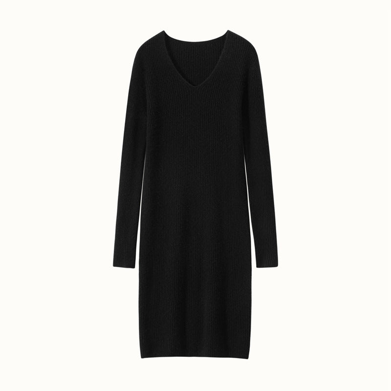 New cashmere women's V-neck dress for early autumn