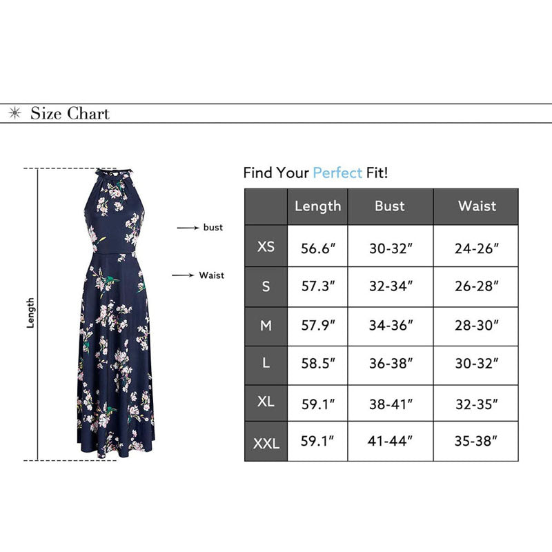 Women’s Maxi Dresses Halter Neck Summer Dress Floral Print Sleeveless Off Shoulder Elegant Long Dress