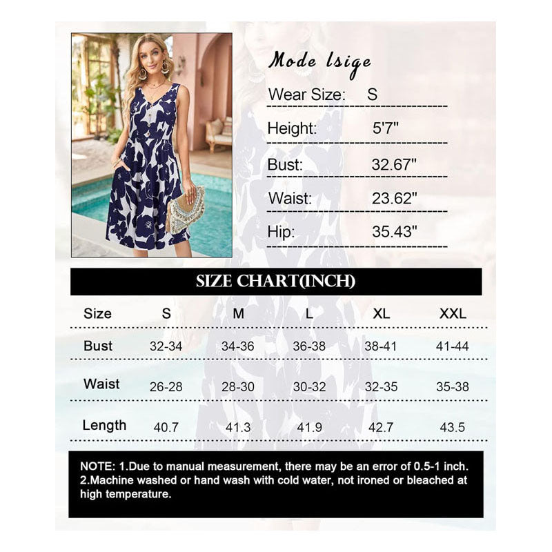 Women's 2024 Casual Summer V Neck Sleeveless Button Down Tank Dress Midi Floral Beach Party Sundress with Pockets