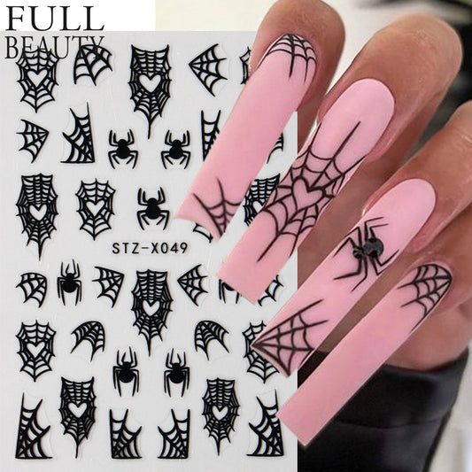 Halloween dark style love spider web spider bat adhesive nail stickers